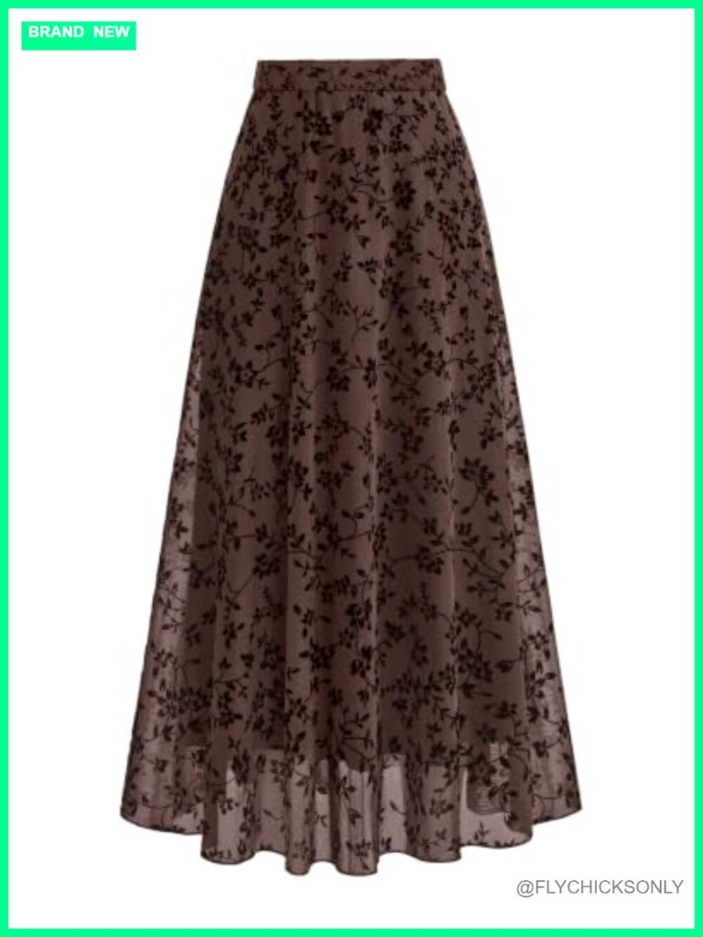 Floral Mesh Maxi Skirt High Waist A-Line Lined Vintage Tulle